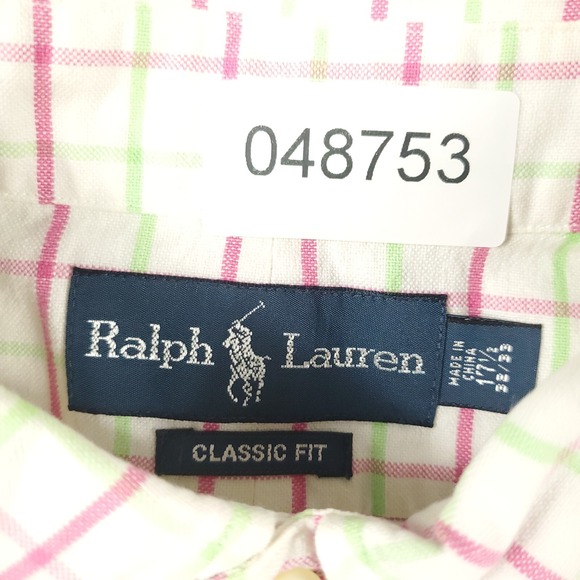 Ralph Lauren Shirt Mens 17.5 Red Green Check Dress Button Up Long Sleeve - Picture 7 of 7